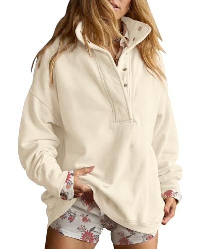 Oversized Henley Pullover Sweatshirt til Kvinder GA-0521