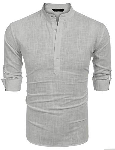 COOFANDY Herre Henley T-Shirt Langærmet Bomuld Hør ZSJ007181