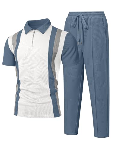 UOUA Herre Træningssæt 1/4-Zip Polo Joggingbukser M002B