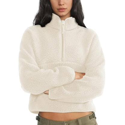 Dame Fleece Pullover Lynlås Varm Sherpa