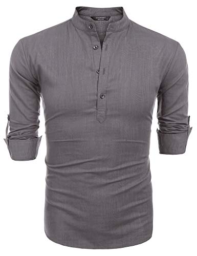 COOFANDY Herre Henley T-Shirt Langærmet Bomuld Hør ZSJ007181