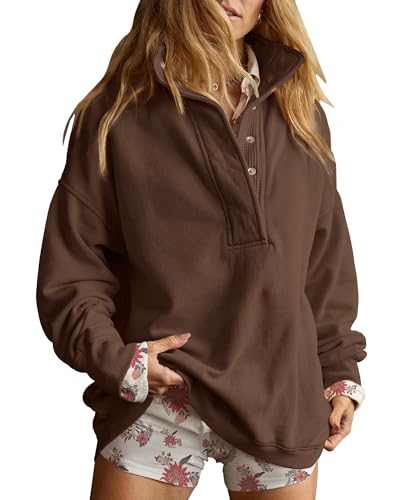 Oversized Henley Pullover Sweatshirt til Kvinder GA-0521