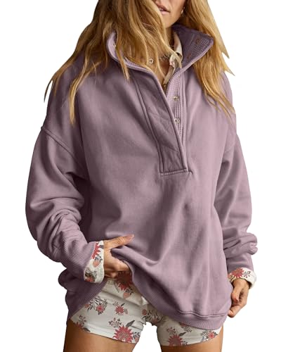 Oversized Henley Pullover Sweatshirt til Kvinder GA-0521