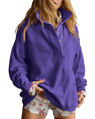 Oversized Henley Pullover Sweatshirt til Kvinder GA-0521