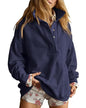 Oversized Henley Pullover Sweatshirt til Kvinder GA-0521