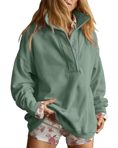 Oversized Henley Pullover Sweatshirt til Kvinder GA-0521