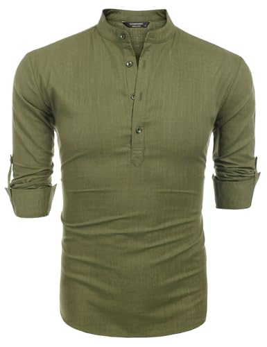 COOFANDY Herre Henley T-Shirt Langærmet Bomuld Hør ZSJ007181