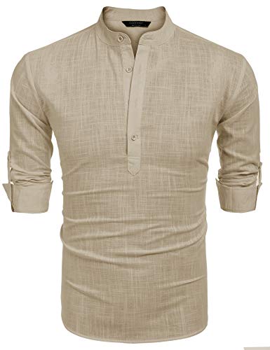 COOFANDY Herre Henley T-Shirt Langærmet Bomuld Hør ZSJ007181