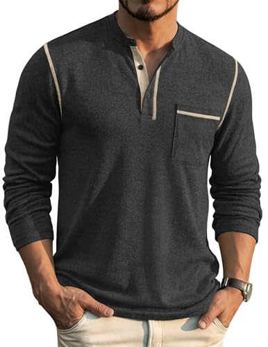 COOFANDY Herre Henley Langærmet Skjorte ZTJ010081