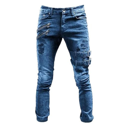 Maiyifu-GJ Herre Jeans Moto Biker Slim Fit Boyfriend