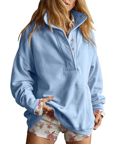 Oversized Henley Pullover Sweatshirt til Kvinder GA-0521