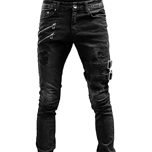 Maiyifu-GJ Herre Jeans Moto Biker Slim Fit Boyfriend