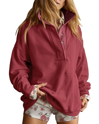 Oversized Henley Pullover Sweatshirt til Kvinder GA-0521