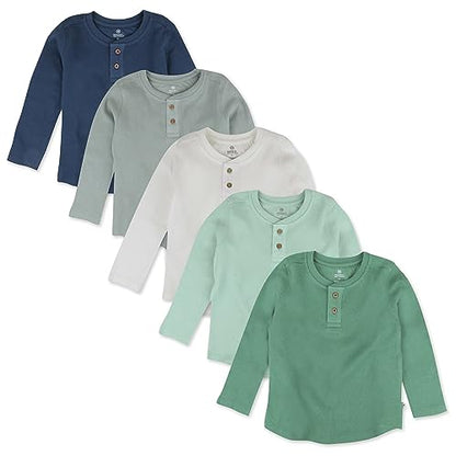 HonestBaby Drenge Baby Langærmet Henley Vaffeltrøjer 5-Pak T5D2E