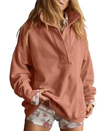 Oversized Henley Pullover Sweatshirt til Kvinder GA-0521