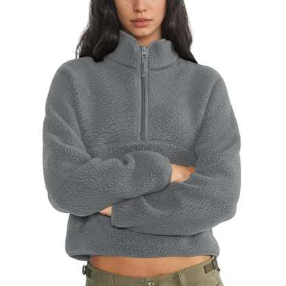 Dame Fleece Pullover Lynlås Varm Sherpa