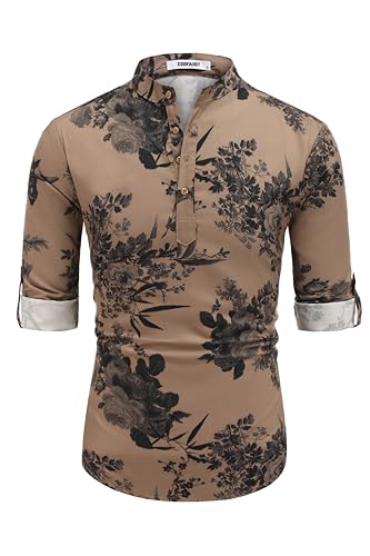 COOFANDY Herre Henley T-Shirt Langærmet Bomuld Hør ZSJ007181