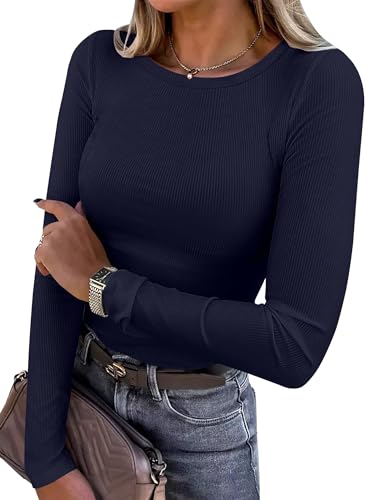 ANRABESS Ribbet Langærmet Top til Kvinder A1519