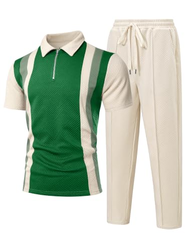 UOUA Herre Træningssæt 1/4-Zip Polo Joggingbukser M002B