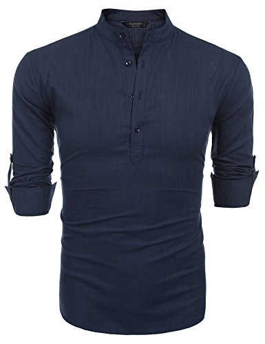 COOFANDY Herre Henley T-Shirt Langærmet Bomuld Hør ZSJ007181