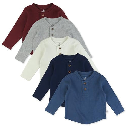 HonestBaby Drenge Baby Langærmet Henley Vaffeltrøjer 5-Pak T5D2E
