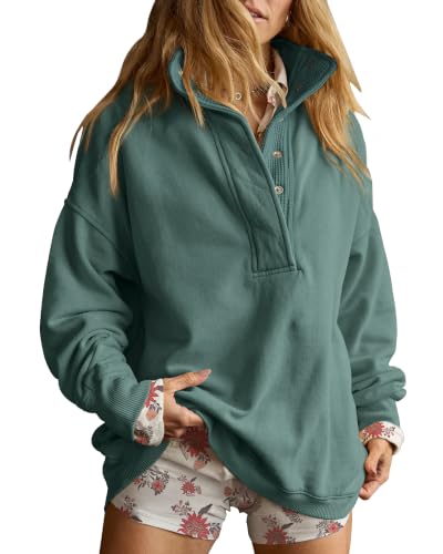 Oversized Henley Pullover Sweatshirt til Kvinder GA-0521