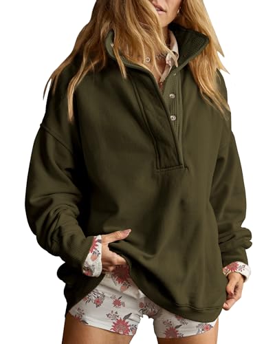 Oversized Henley Pullover Sweatshirt til Kvinder GA-0521