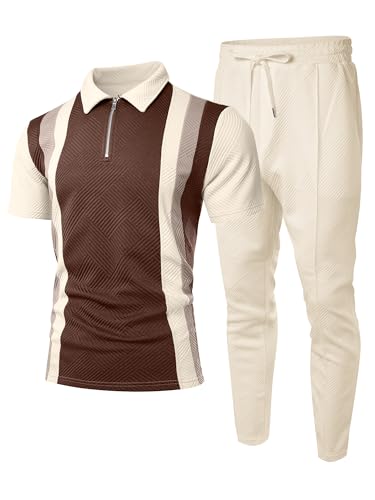 UOUA Herre Træningssæt 1/4-Zip Polo Joggingbukser M002B