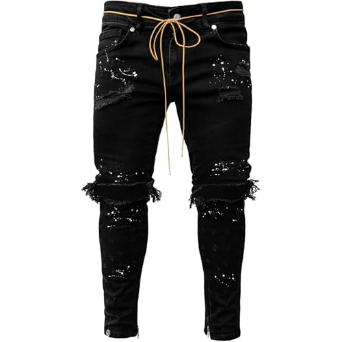 Maiyifu-GJ Herre Jeans Moto Biker Slim Fit Boyfriend
