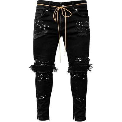 Maiyifu-GJ Herre Jeans Moto Biker Slim Fit Boyfriend