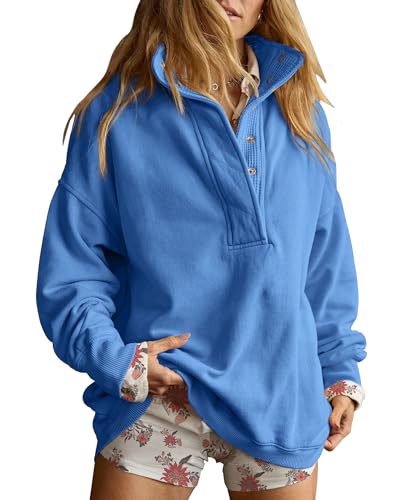 Oversized Henley Pullover Sweatshirt til Kvinder GA-0521