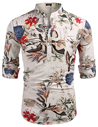 COOFANDY Herre Henley T-Shirt Langærmet Bomuld Hør ZSJ007181