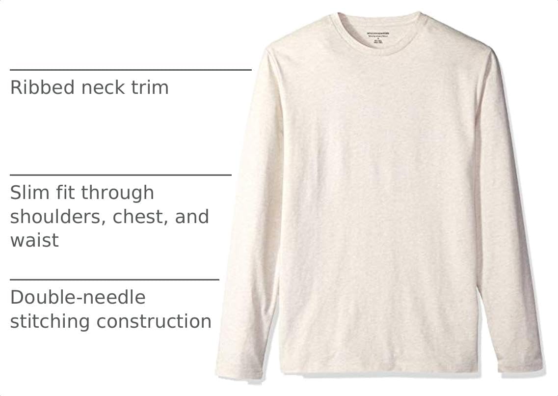 Amazon Essentials Herre T-Shirt Langærmet Slim-Fit Bomuld MAE45005SP18