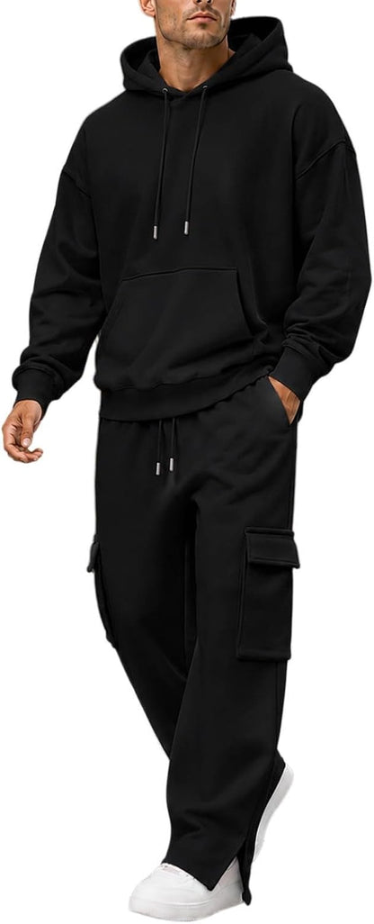 Herre Træningssæt Pullover Hættetrøje Cargo Sweatpants 2-Delt