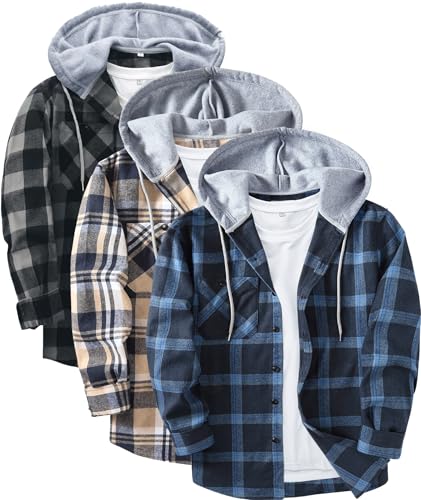 ZITY Herre Skjorte Flannel Hoodie Langærmet 3-Pak