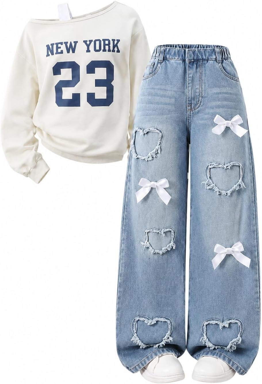 Afsmlys Piger Tøjsæt 2 Dele Off-Shoulder Top Jeans 009