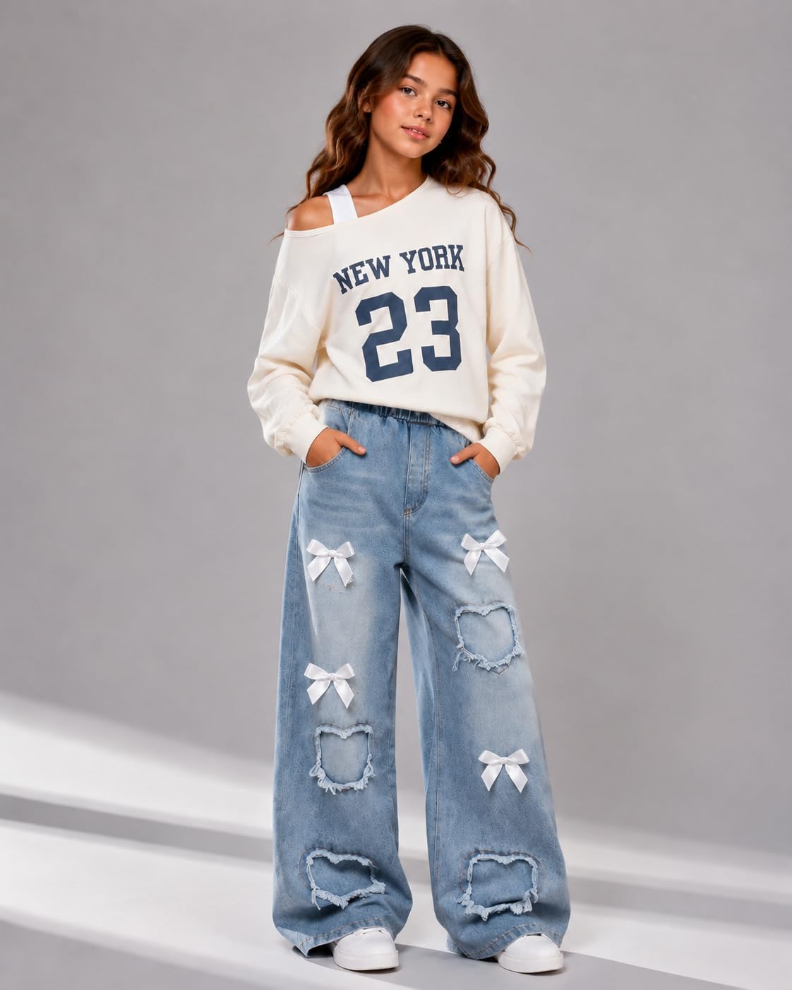 Afsmlys Piger Tøjsæt 2 Dele Off-Shoulder Top Jeans 009