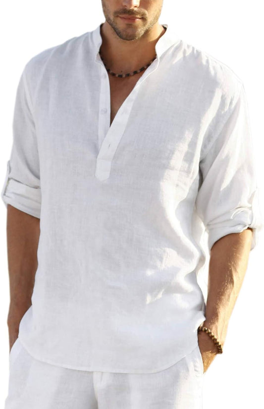 COOFANDY Herre Henley T-Shirt Langærmet Bomuld Hør ZSJ007181