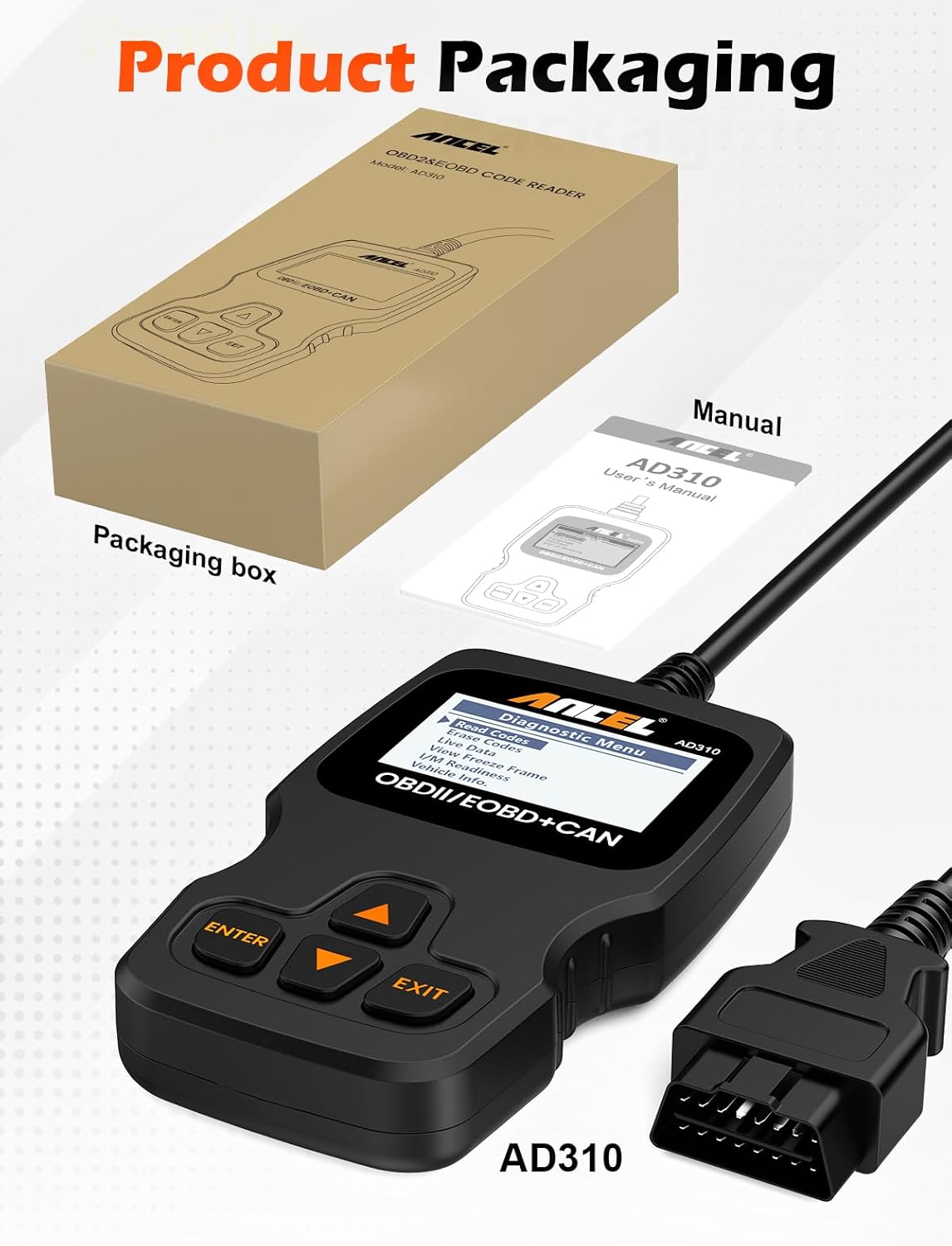 ANCEL AD310 OBD2 Fejlkodelæser Scanner Værktøj Sort