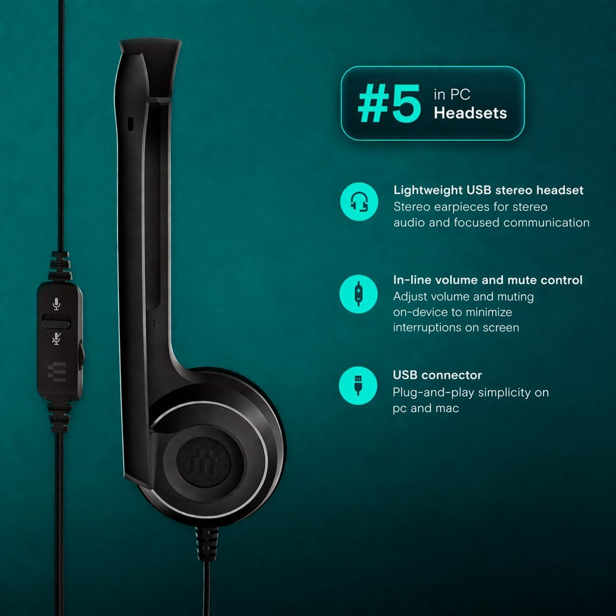 Sennheiser PC 8 USB Kablede On-Ear Headset PC 8 USB