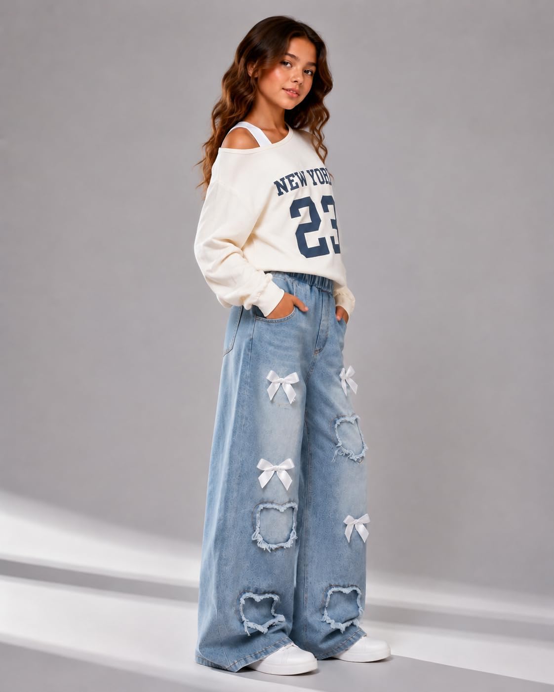 Afsmlys Piger Tøjsæt 2 Dele Off-Shoulder Top Jeans 009