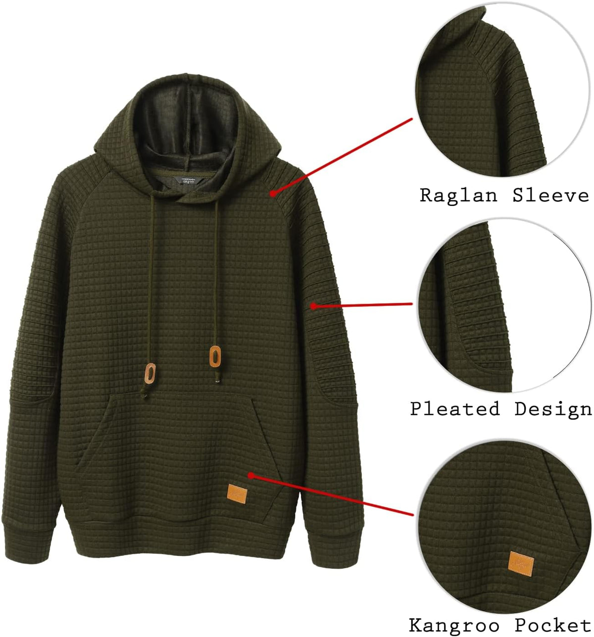 COOFANDY Herre Hættetrøje Pullover Vaffelstrik Casual