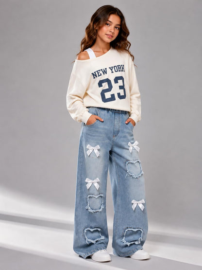 Afsmlys Piger Tøjsæt 2 Dele Off-Shoulder Top Jeans 009