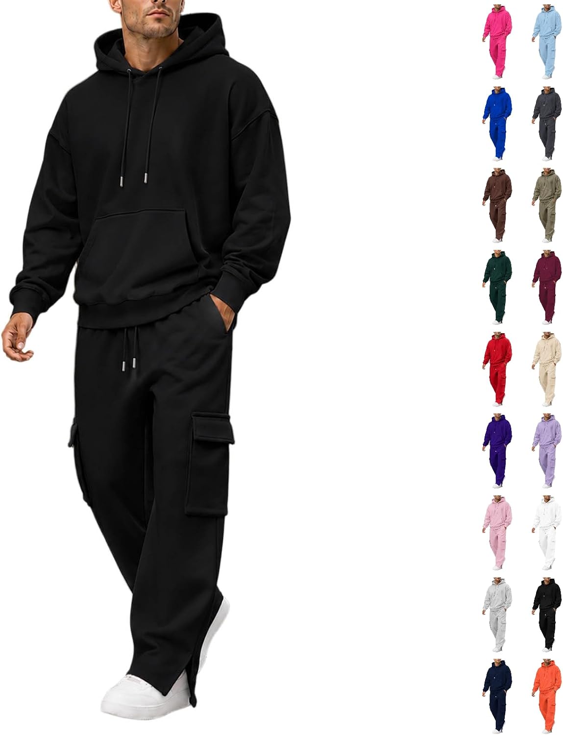 Herre Træningssæt Pullover Hættetrøje Cargo Sweatpants 2-Delt