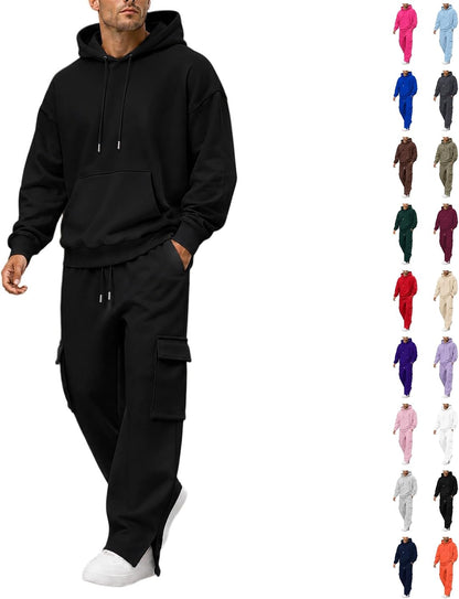 Herre Træningssæt Pullover Hættetrøje Cargo Sweatpants 2-Delt