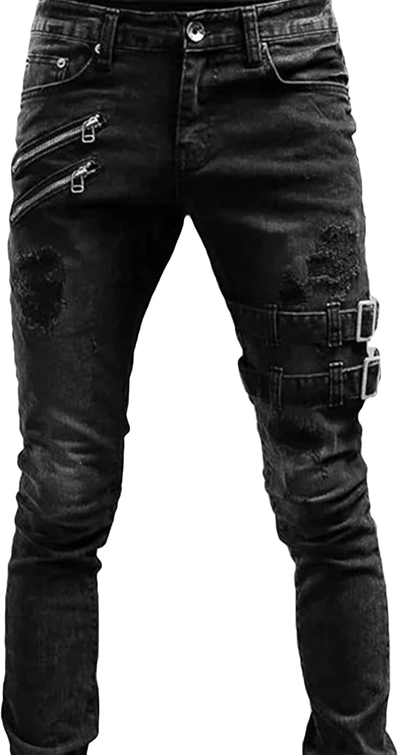 Maiyifu-GJ Herre Jeans Moto Biker Slim Fit Boyfriend