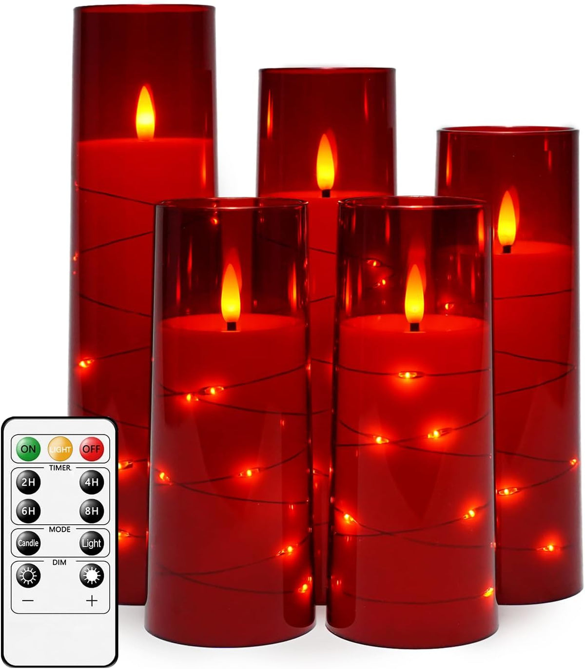 Flammefri LED Stearinlys med Timer og Lyskæde 5 Stk.