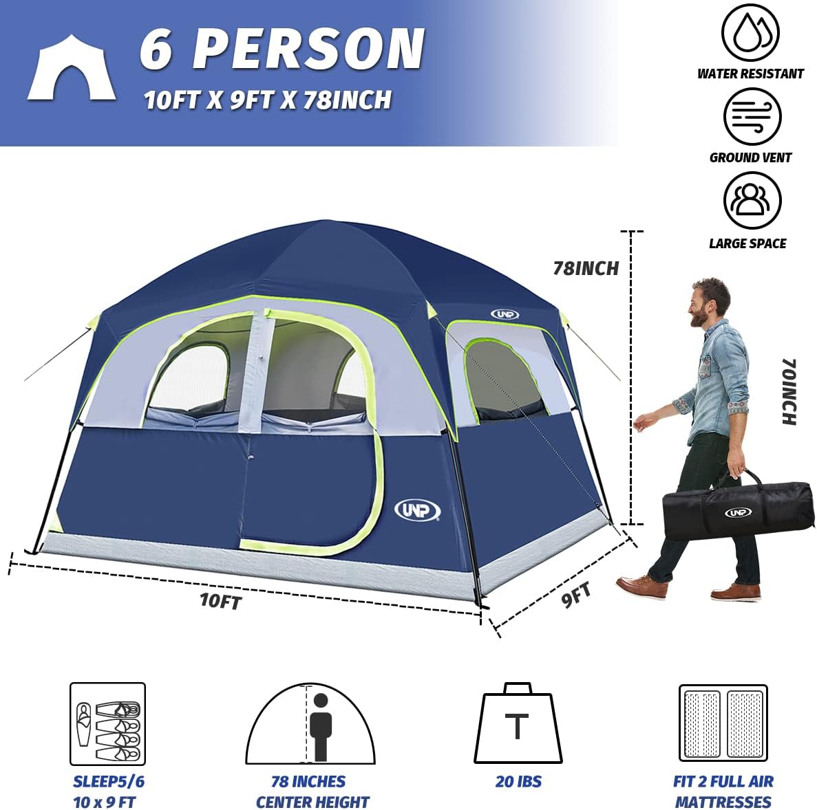 UNP Camping Telt 6 Personer UNP-100978