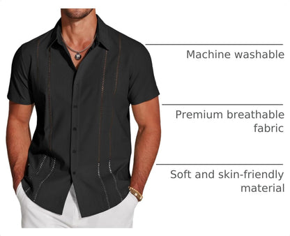 COOFANDY Herre Skjorte Cubansk Guayabera Kortærmet Ztj009248
