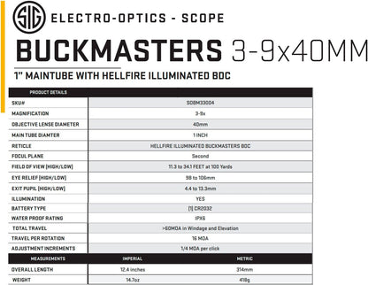 SIG SAUER Kikkertsigte Buckmasters 3-9x40mm 1-inch Tube